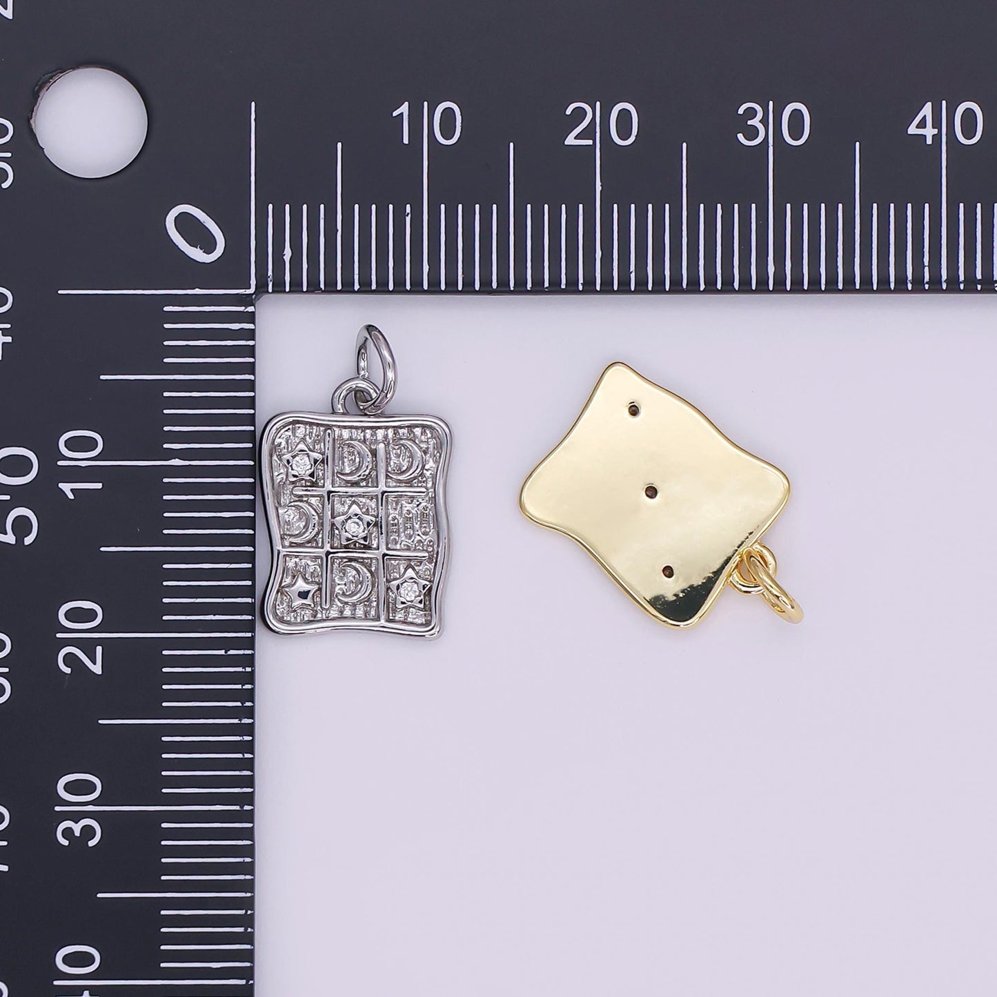 Gold and Silver Moon & Star Charm Pendant – Tic Tac Too Games Charm Jewelry with Cubic Zirconia AJ-340