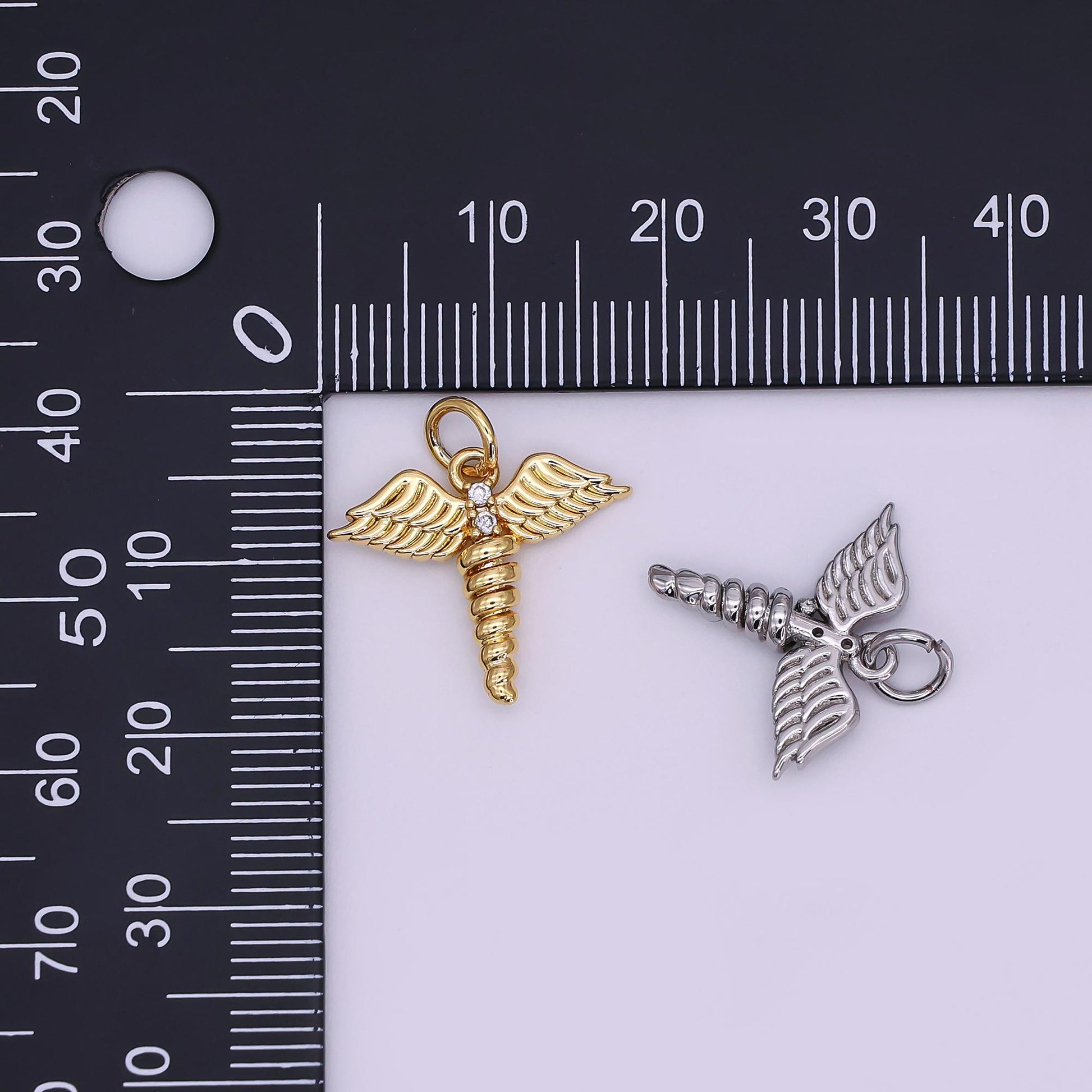 Mini Gold medicine caduceus symbol medical doctor nurse gift idea roman mercury Nurse pendant Angel Wing | AJ-347
