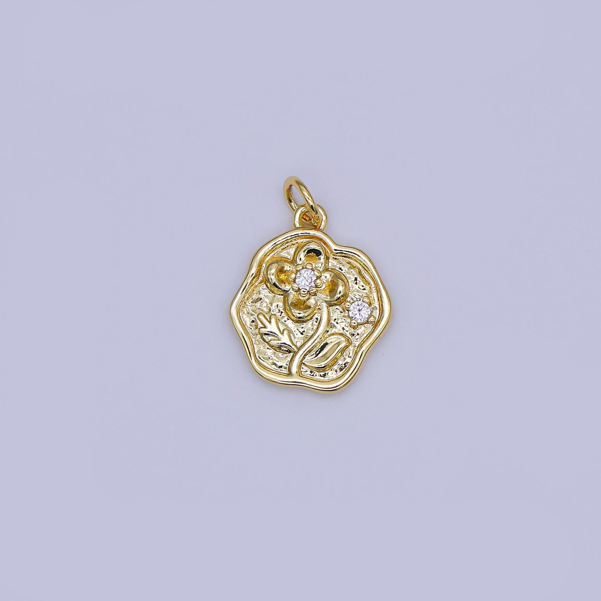 Mini Gold Molten Charms Dainty Gold Floral Pendant Cubic Rose Spring Garden Charm for Necklace Bracelet Jewelry Making Supply AJ346