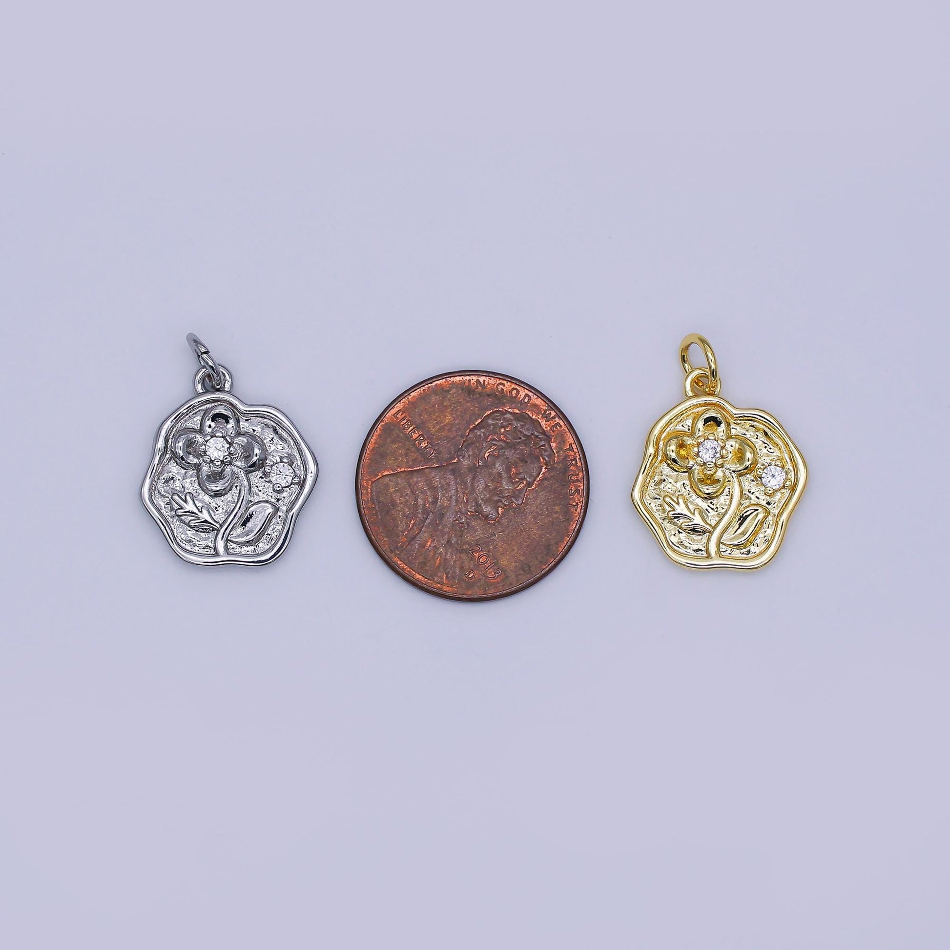Mini Gold Molten Charms Dainty Gold Floral Pendant Cubic Rose Spring Garden Charm for Necklace Bracelet Jewelry Making Supply AJ346