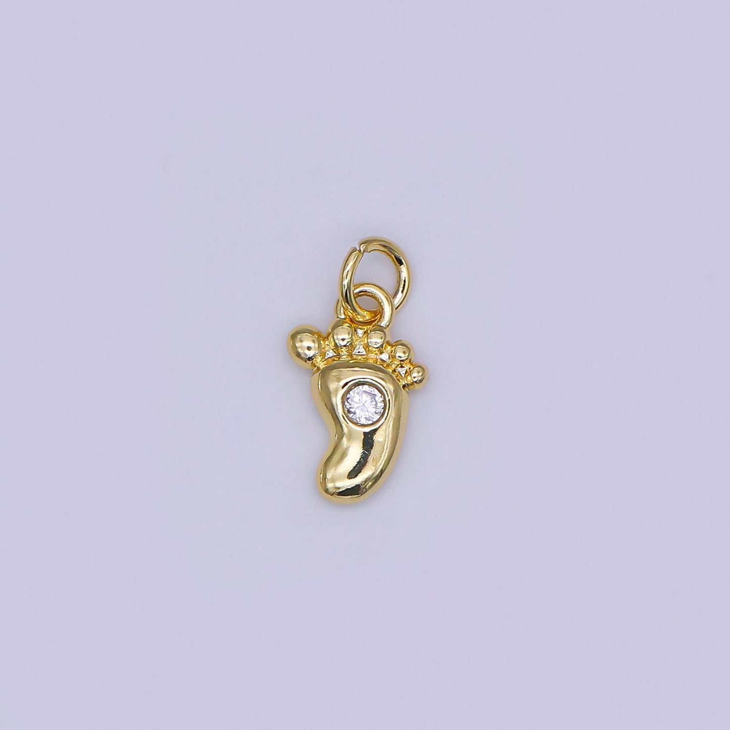Mini 24K Gold Filled CZ Baby Feet Charm in Gold & Silver for Baby Shower Gift Idea Jewelry Making Supply | AJ-348