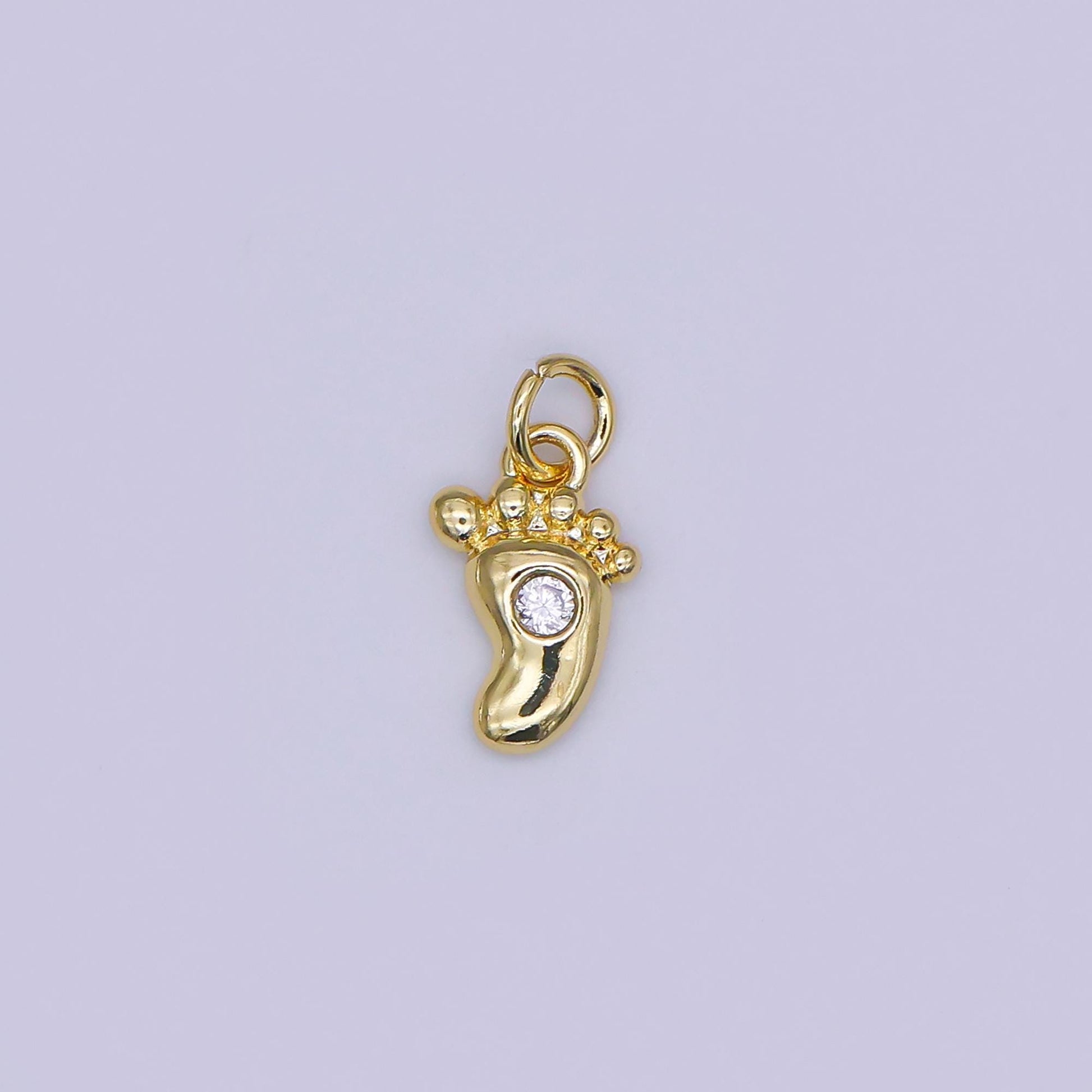 Mini 24K Gold Filled CZ Baby Feet Charm in Gold & Silver for Baby Shower Gift Idea Jewelry Making Supply | AJ-348