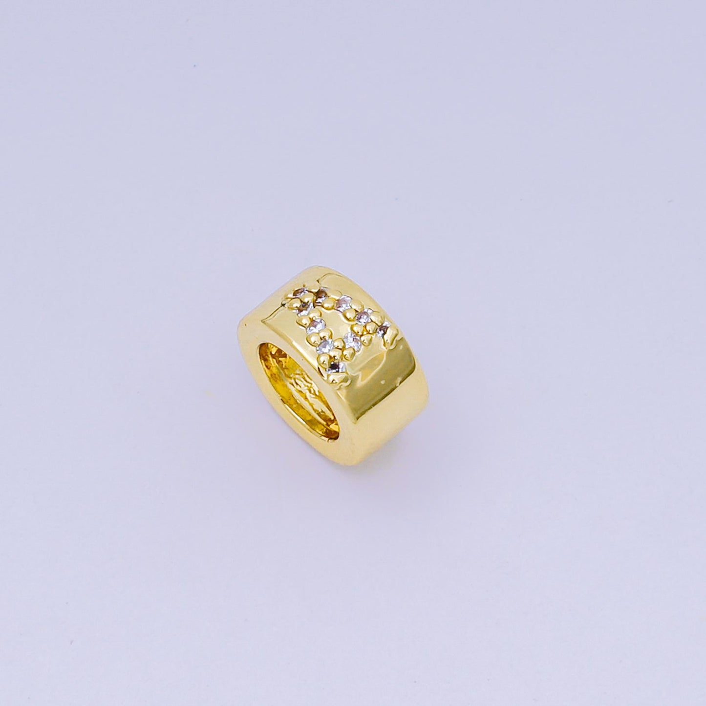 24K Gold Filled Initial Spacer Beads CZ Micro Pave Letter Rondell Spacer Beads for Bracelet Necklace DIY Jewelry Making Supply AF-053