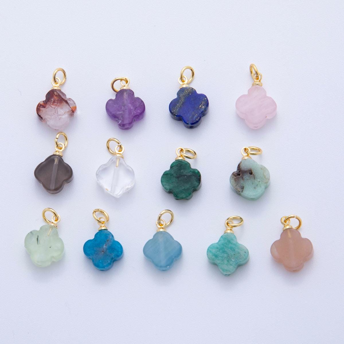 Dainty Gemstone Clover Charm Lucky Pendant Colorful Small Flower Charm with 18k Gold Filled AH-875