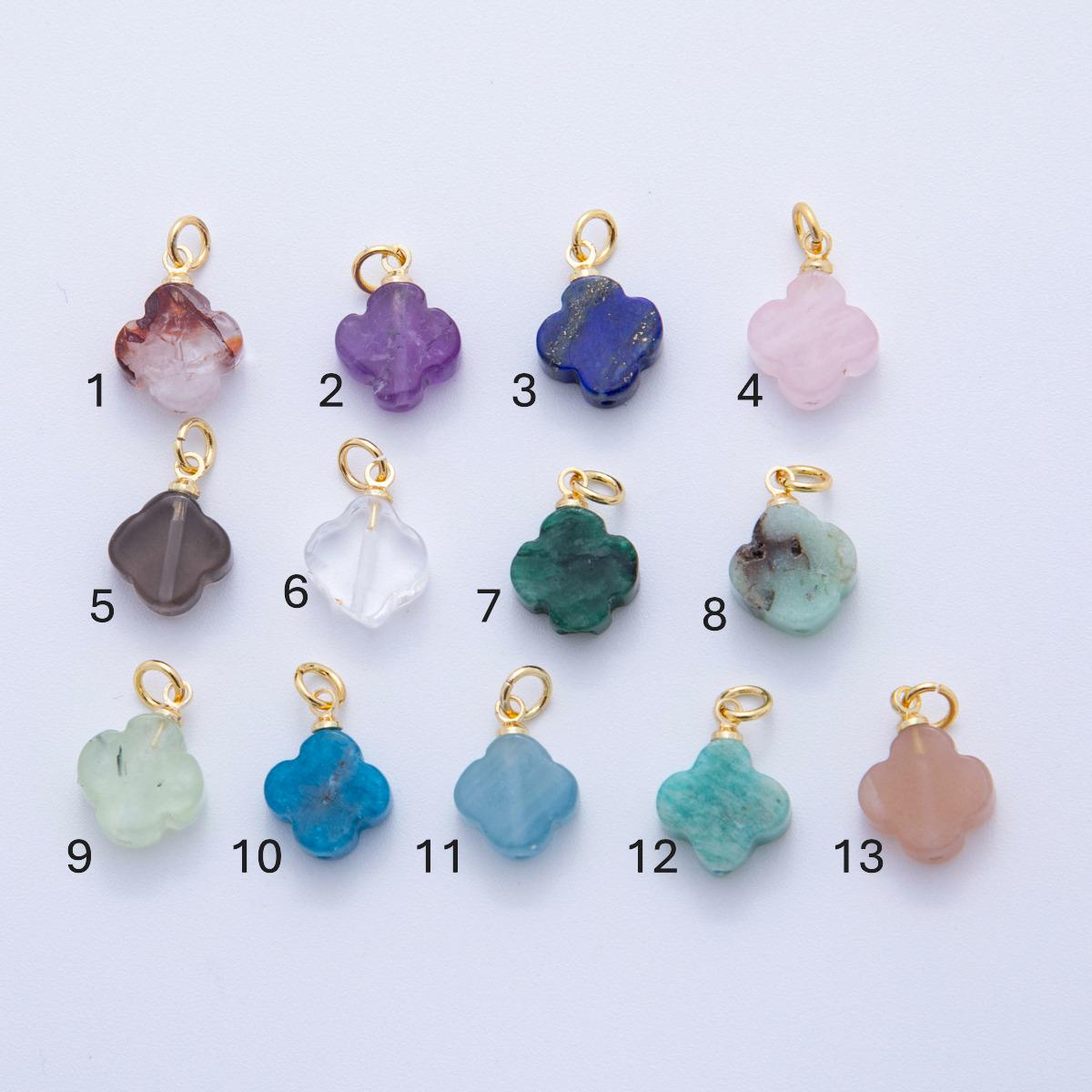 Dainty Gemstone Clover Charm Lucky Pendant Colorful Small Flower Charm with 18k Gold Filled AH-875
