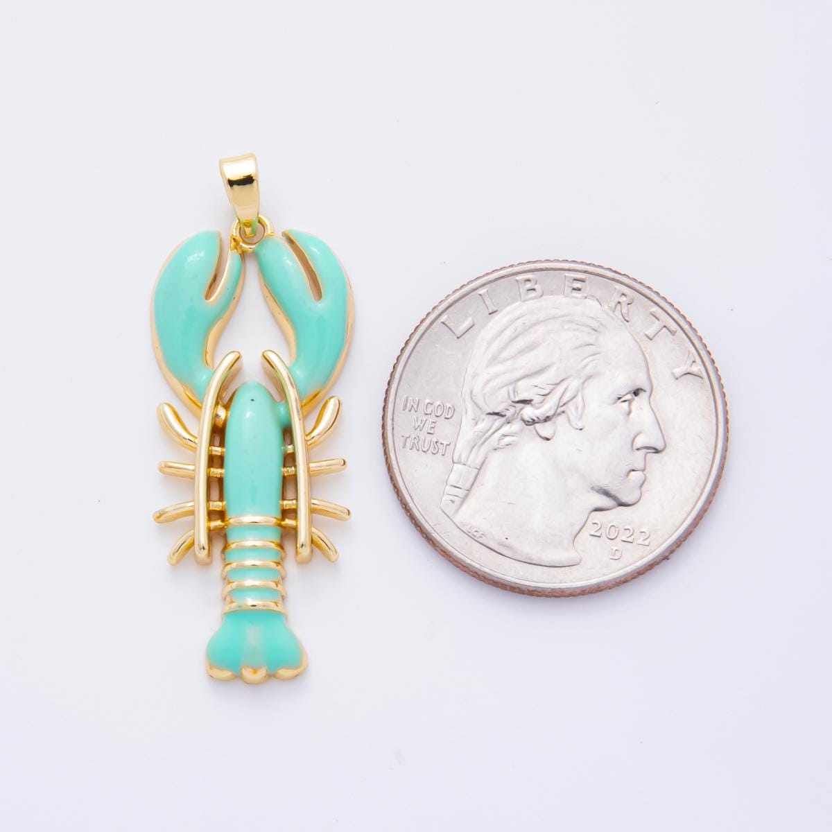 Dainty Teal Claw Red Lobster Charms 18K Gold Filled Enamel Lobster Pendant Sea Life Ocean Charm Bracelet Necklace for Jewelry Supply AH-796
