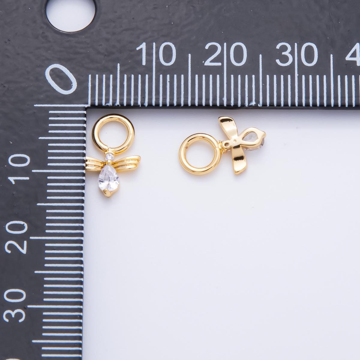 Tiny Key Hoops Dangle Charm 18k Gold Filled Tear Drop CZ Wing Charm with Large Loop for Everyday Charm DIY Earring Jewelry Making Ah-844