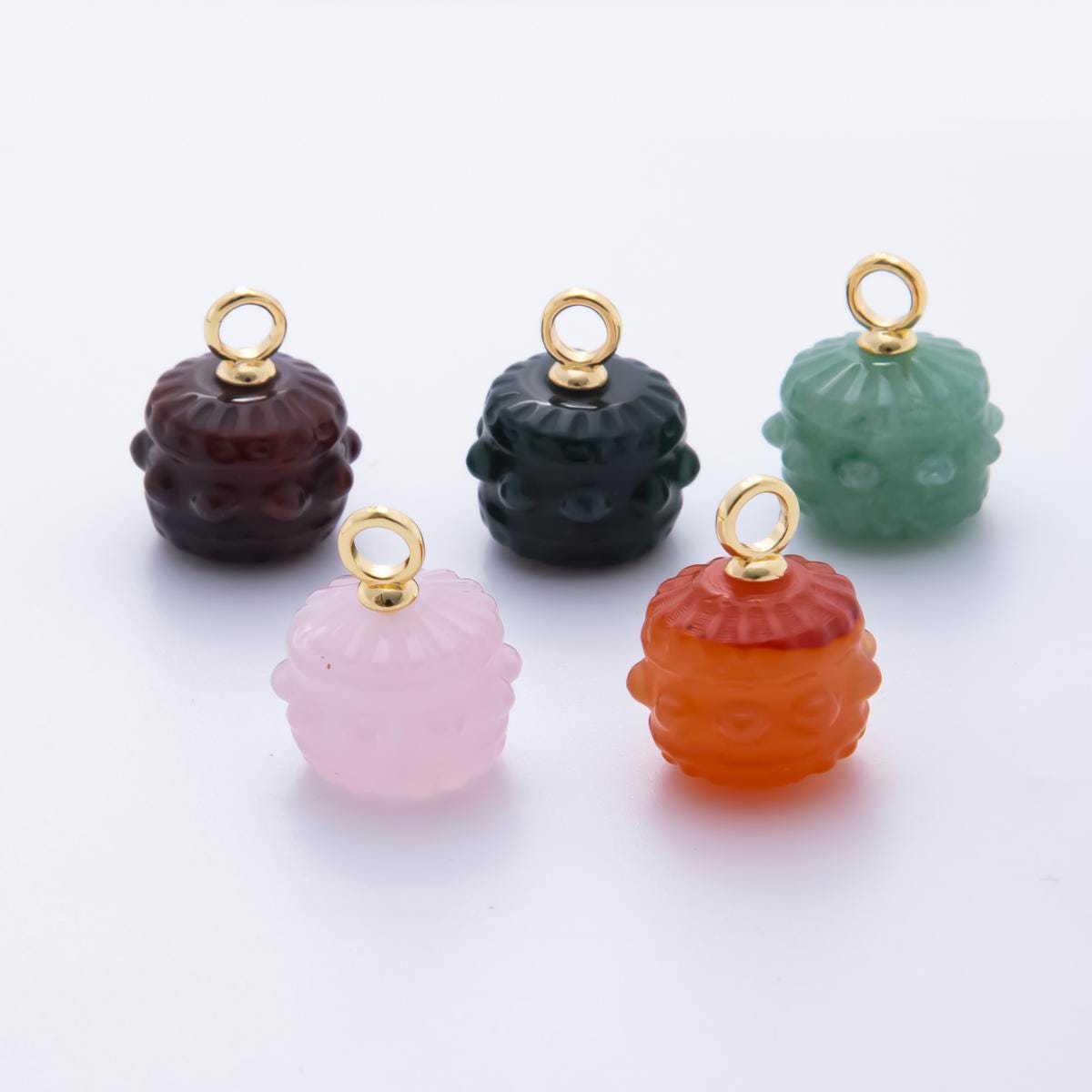 18K Gold Filled 19mm Aventurine, Carnelian, Quartz Pumpkin Gemstone Charm | AH833 - AH835