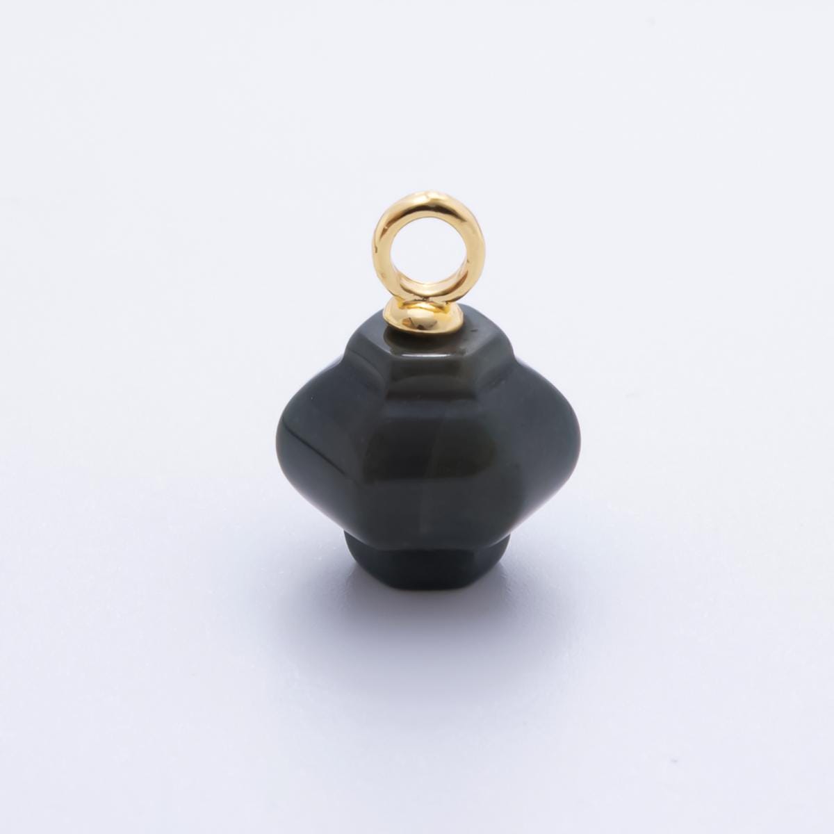 Dainty Lantern Gemstone Drop Pendant – Carved Geometric Crystal Charm with Gold Bail – Natural Stone Jewelry Making Supply AH-830