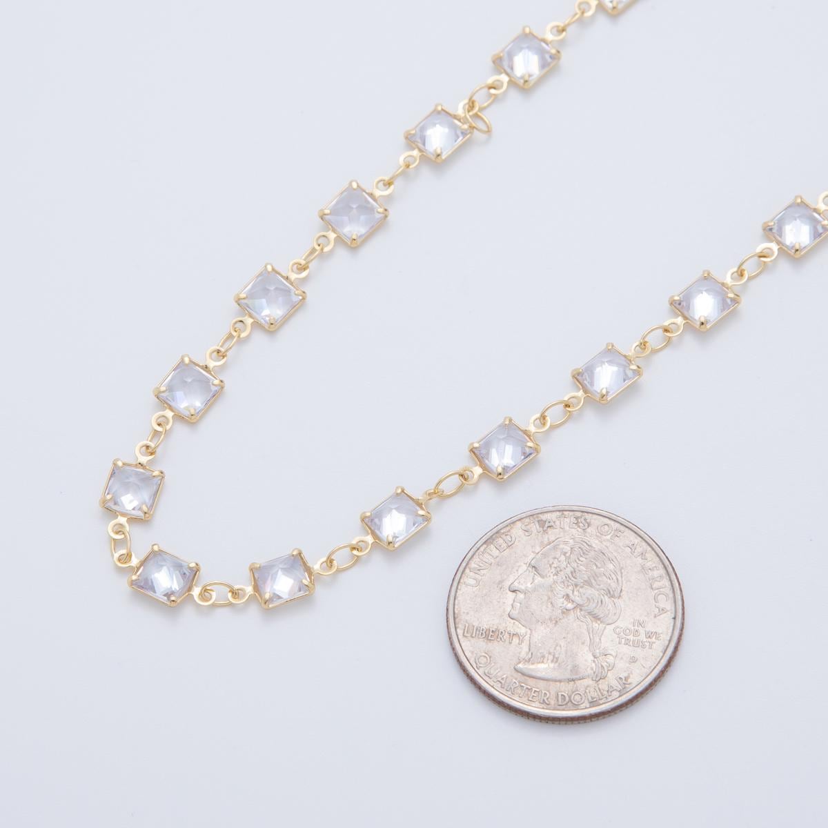 16K Gold Filled Dainty Square Bezel Cut Chain by Yard, Wholesale Gold Sequin Chain CZ Bezel Cut Chain for Jewelry Making | ROLL-1603