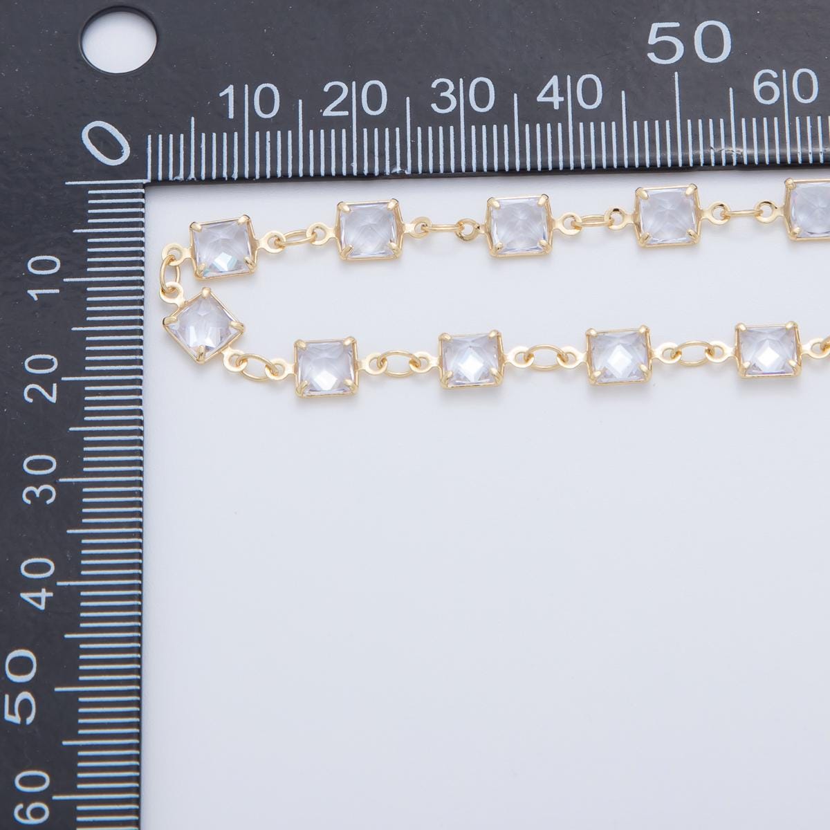 16K Gold Filled Dainty Square Bezel Cut Chain by Yard, Wholesale Gold Sequin Chain CZ Bezel Cut Chain for Jewelry Making | ROLL-1603