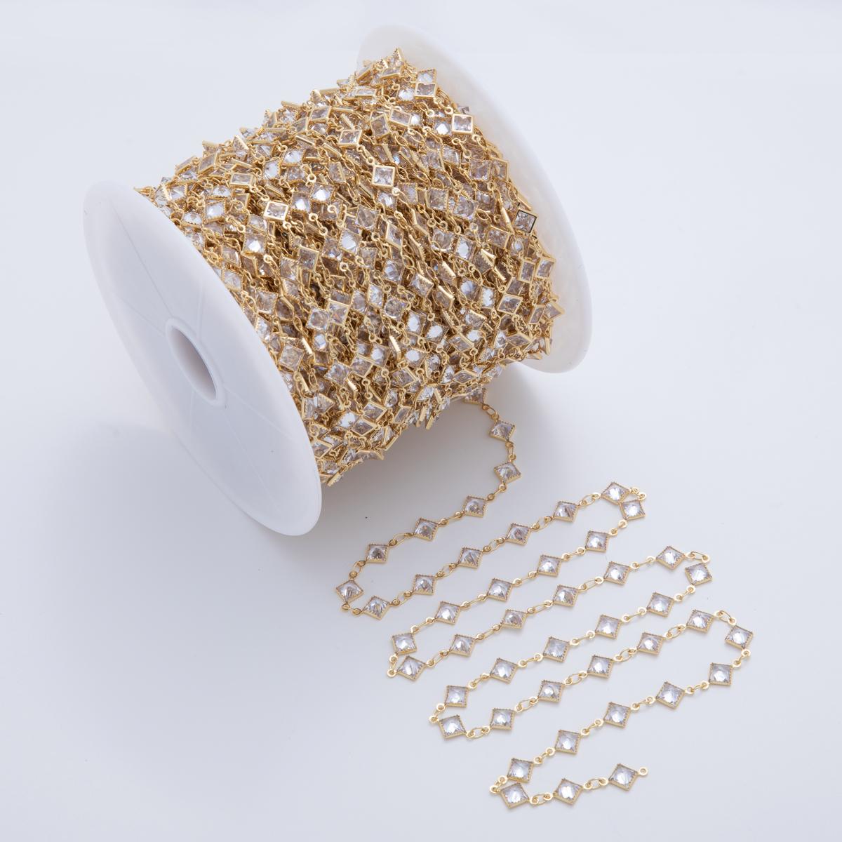 16K Gold Filled Dainty Rhombus Bezel Cut Chain by Yard, Wholesale Gold Sequin Chain CZ Bezel Cut Chain for Jewelry Making | ROLL-1602