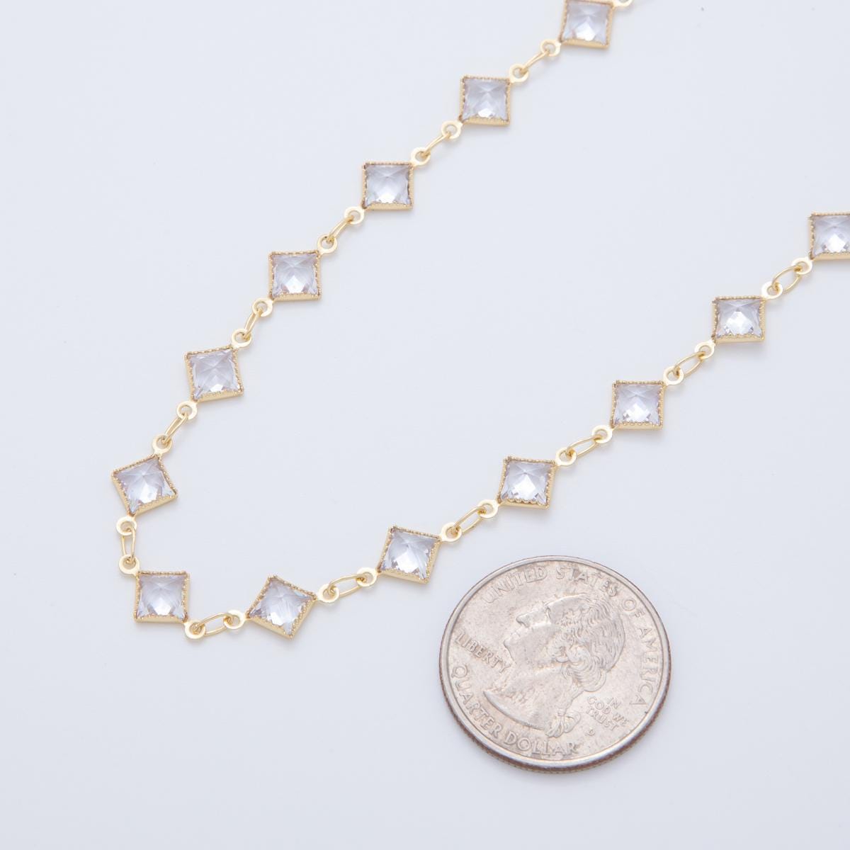 16K Gold Filled Dainty Rhombus Bezel Cut Chain by Yard, Wholesale Gold Sequin Chain CZ Bezel Cut Chain for Jewelry Making | ROLL-1602