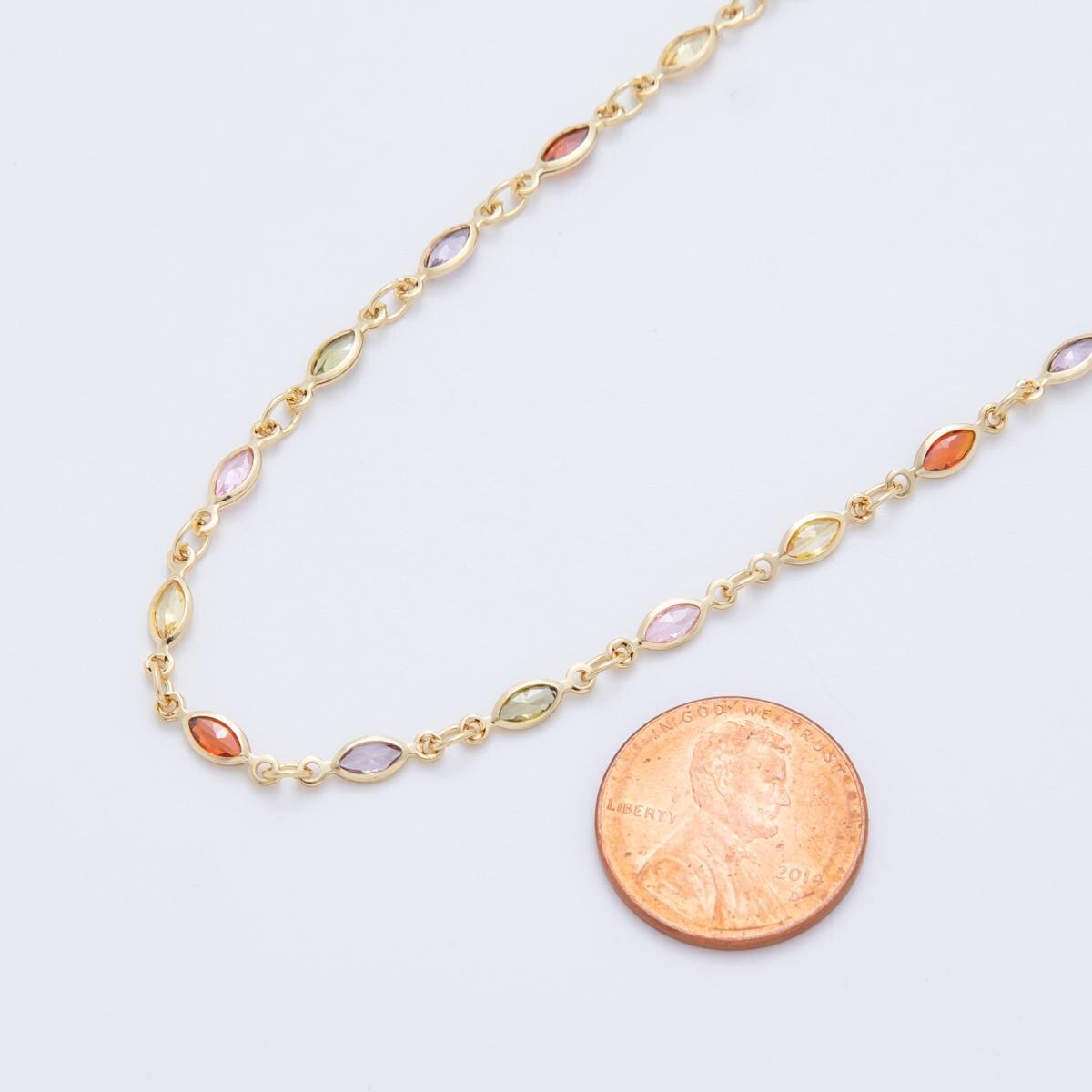 Multi Color Oval Chain, Gold Filled Micro Pave Eye Charm Chain by Yard Colorful cz Chain for Jewelry Making Supply ROLL-1605