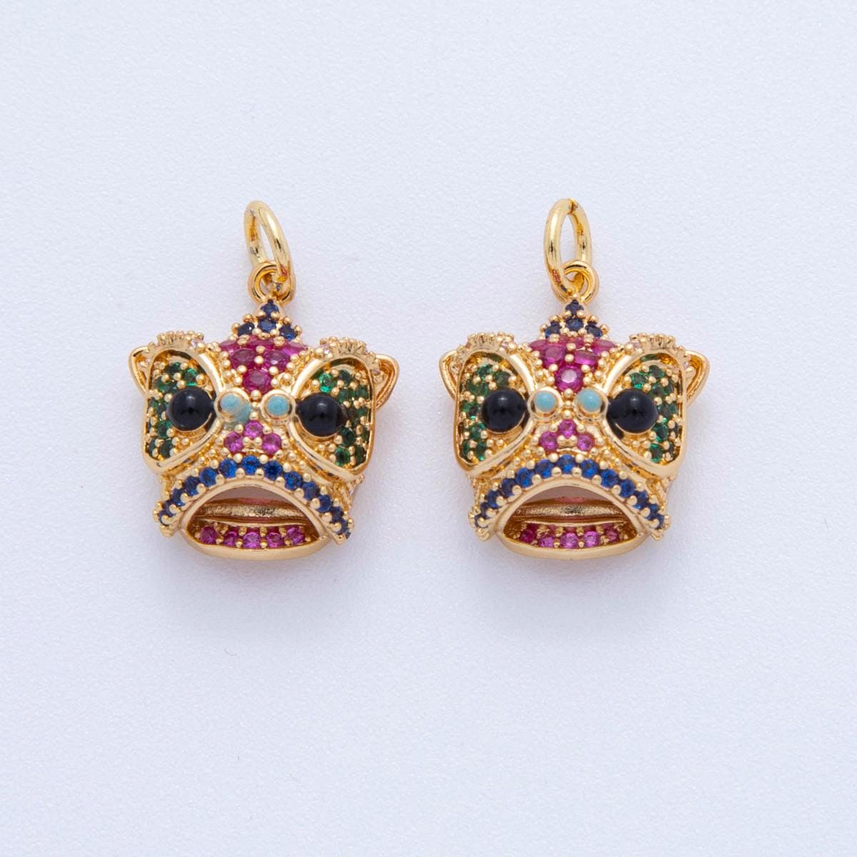 18K Gold Filled Lion Dance Head Charm Pendant Chinese New Year CZ Pendant Fantasy Animal Charms For DIY Jewelry Making AF-382