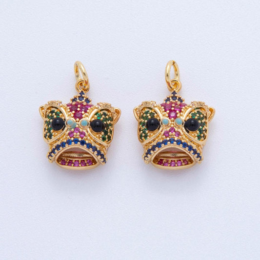 18K Gold Filled Lion Dance Head Charm Pendant Chinese New Year CZ Pendant Fantasy Animal Charms For DIY Jewelry Making AF-382