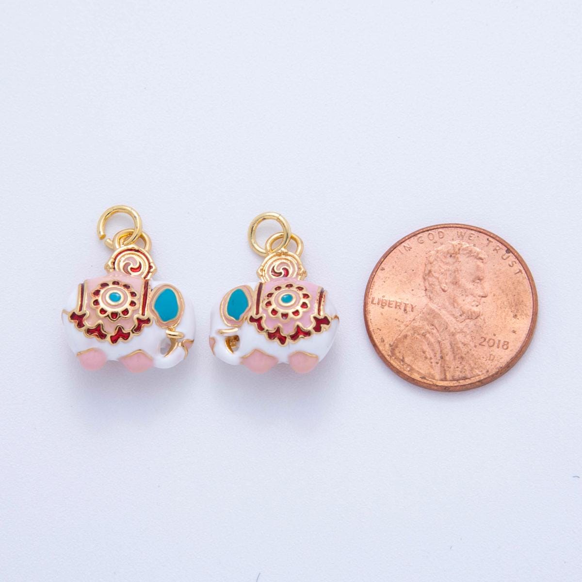 18K Gold Filled Elephant Pendant Dumbo Pendant Circus Animal Charms Enamel Elephant Charm DIY Jewelry Making AF-384