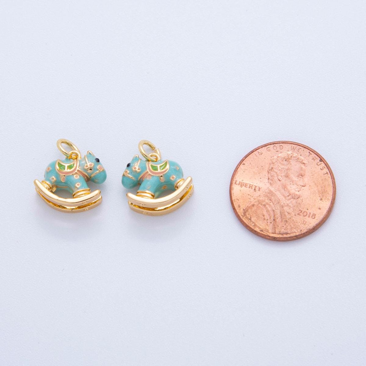 18K Gold Filled Horse Pendant Rocking Horse Pendant Baby Nursery Charms Blue Enamel Horse Charm DIY Jewelry Making AF-386