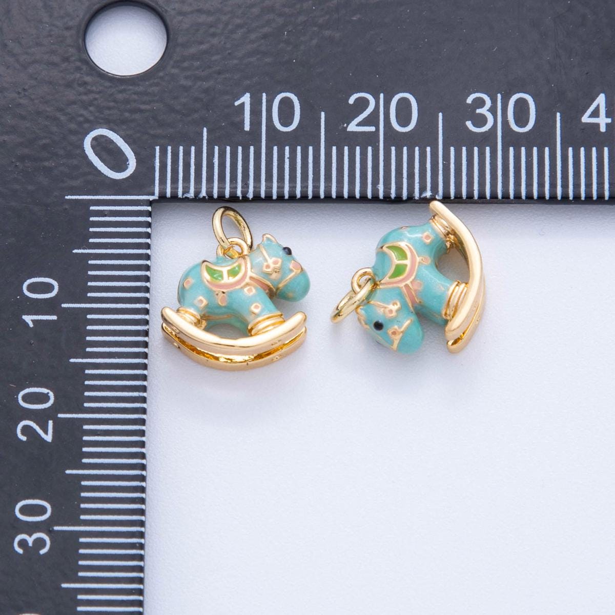 18K Gold Filled Horse Pendant Rocking Horse Pendant Baby Nursery Charms Blue Enamel Horse Charm DIY Jewelry Making AF-386
