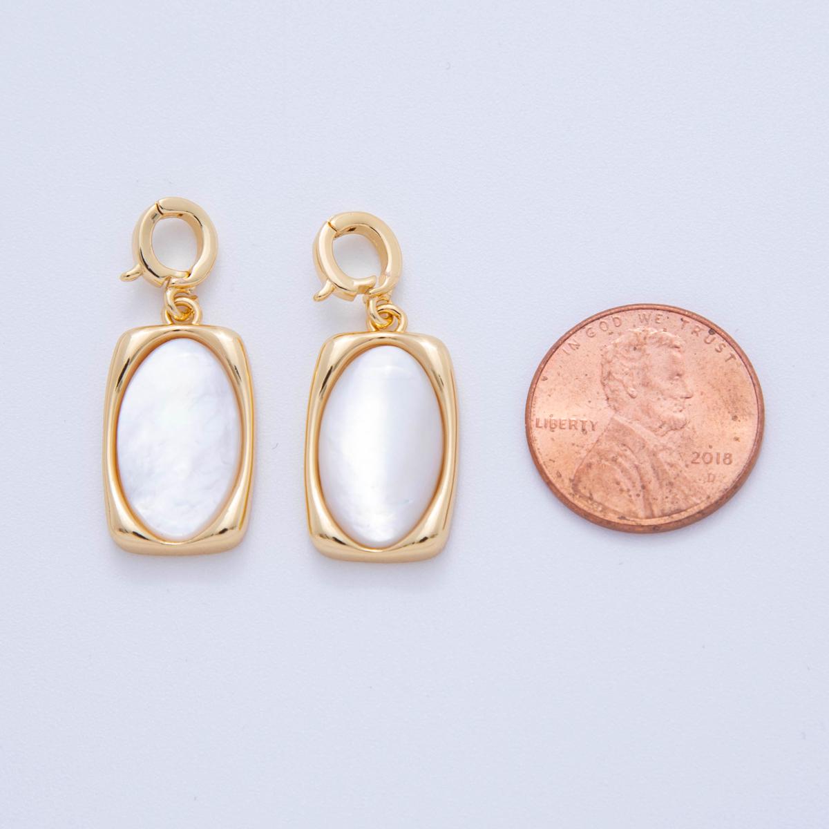 18K Gold Filled Rectangle White Shell Pearl Oval Tag Charm Pendant with Enhancer Bail for Necklace | AH-756
