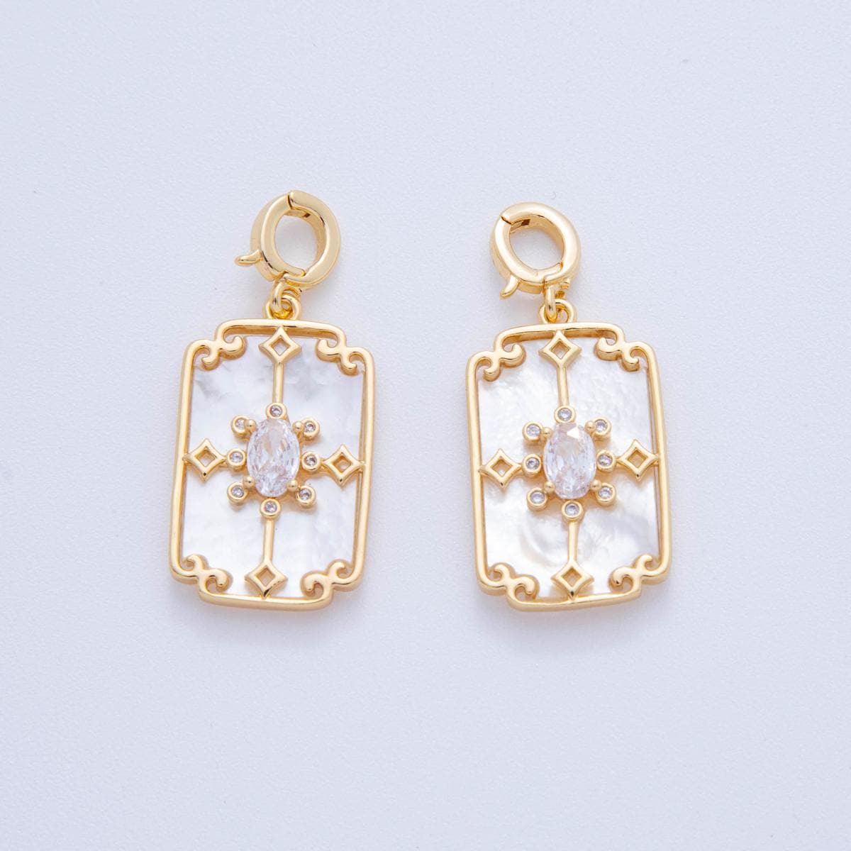 Dainty Minimalist 18K Gold Filled Rectangle White Shell Pearl Charm Pendant with Enhancer Bail for Necklace | AH-757