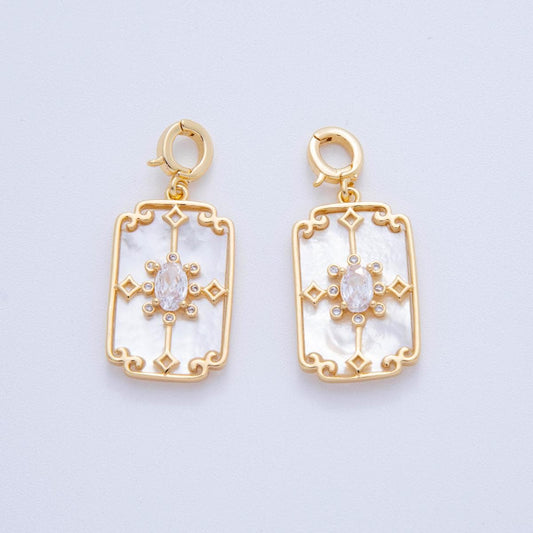 Dainty Minimalist 18K Gold Filled Rectangle White Shell Pearl Charm Pendant with Enhancer Bail for Necklace | AH-757