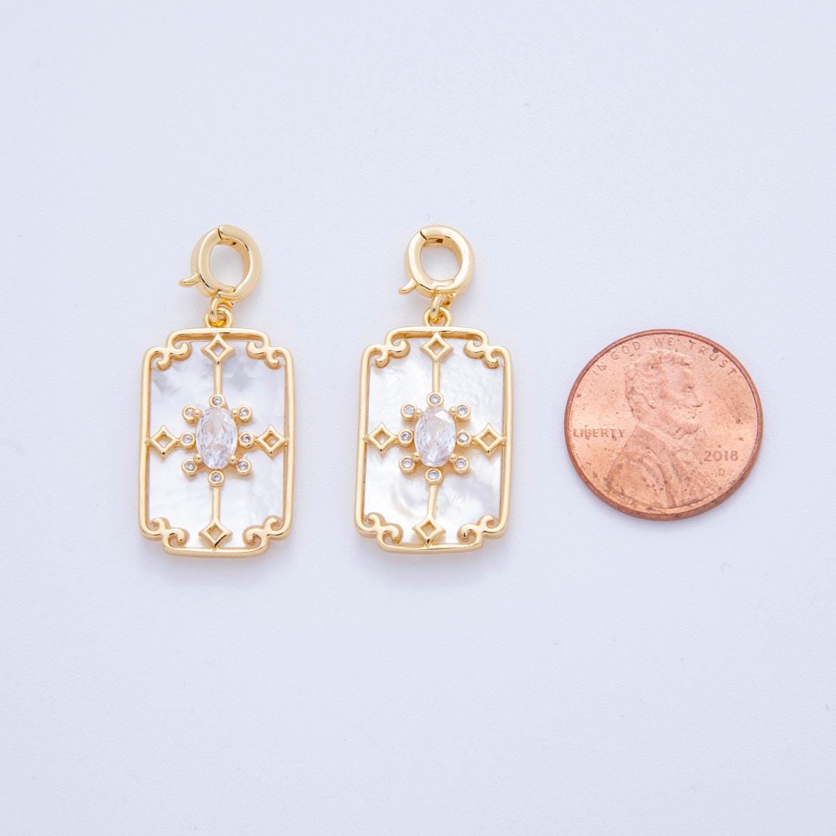 Dainty Minimalist 18K Gold Filled Rectangle White Shell Pearl Charm Pendant with Enhancer Bail for Necklace | AH-757