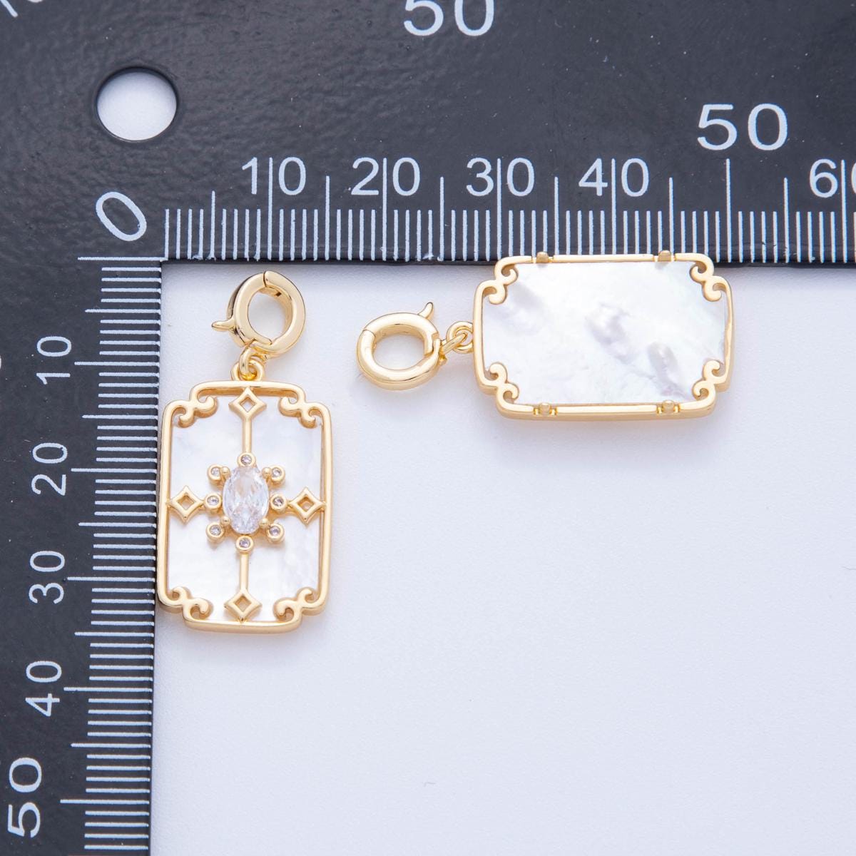 Dainty Minimalist 18K Gold Filled Rectangle White Shell Pearl Charm Pendant with Enhancer Bail for Necklace | AH-757