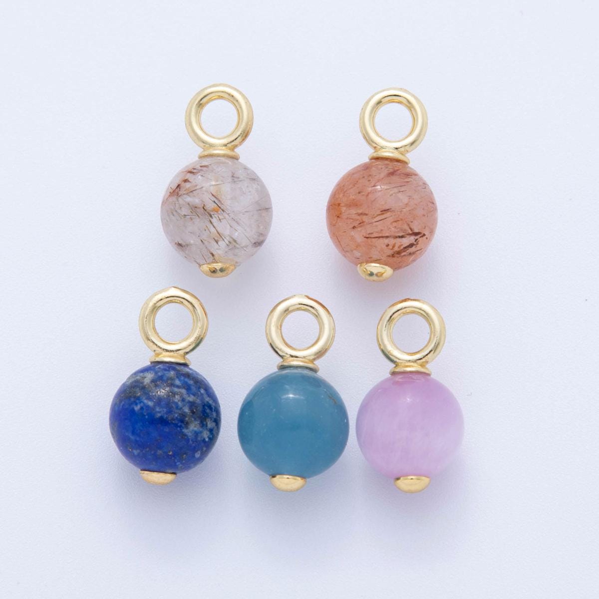 18k gold filled Round Ball gemstone drop pendant beaded charm | AF-376