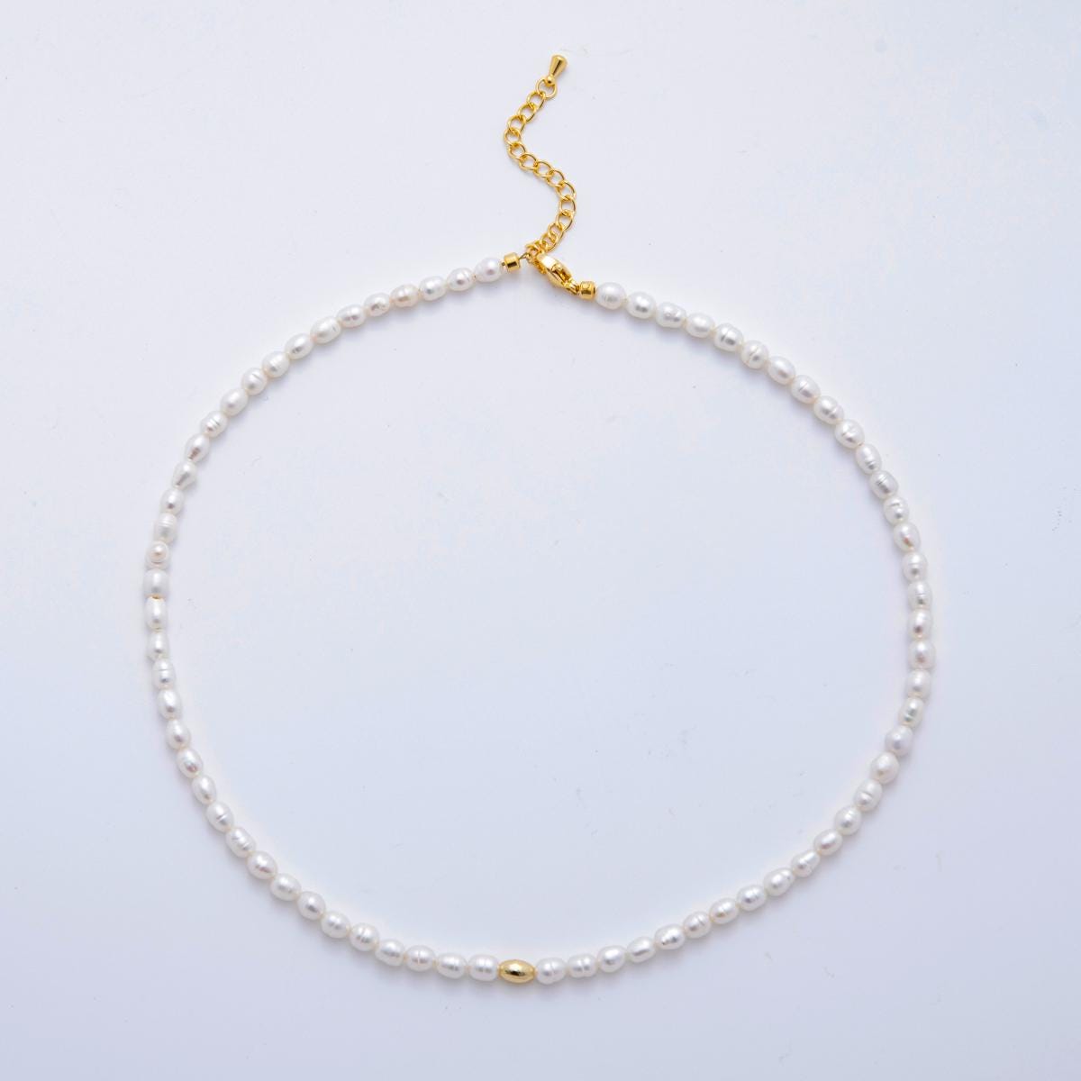 Minimalist Fresh Water Pearl Necklace with Gold Beads in 16 inch 24k Gold Filled Necklace WA-3223