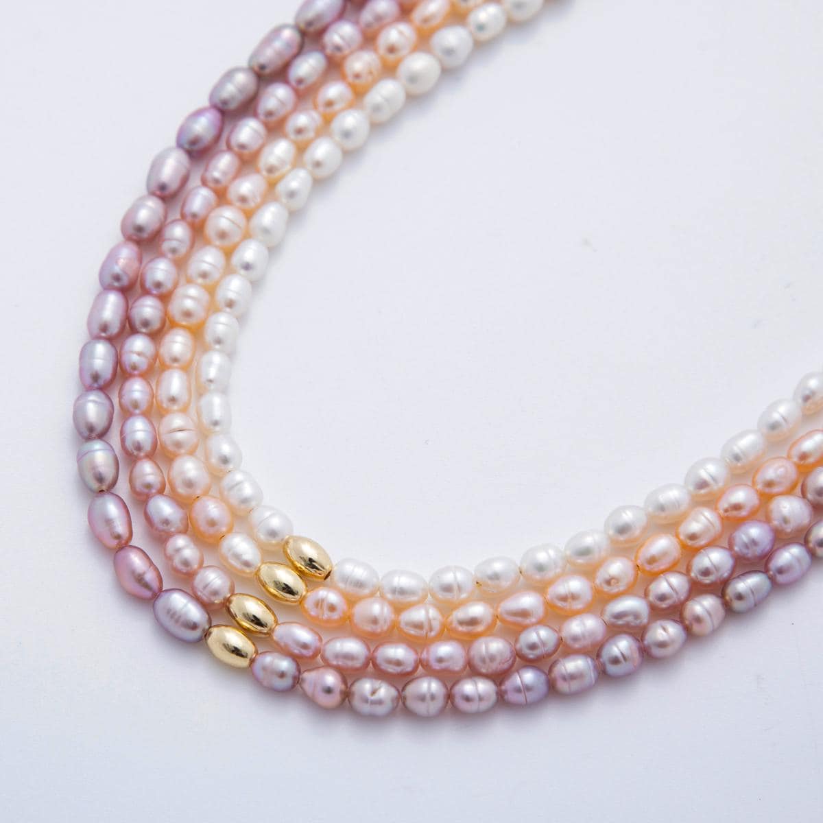 Multi-Color Freshwater Pearl Necklace – Natural Lavender, Pink, White Pearls with Gold Accent Beads 24k Gold Filled 16 inch Necklace WA-3224