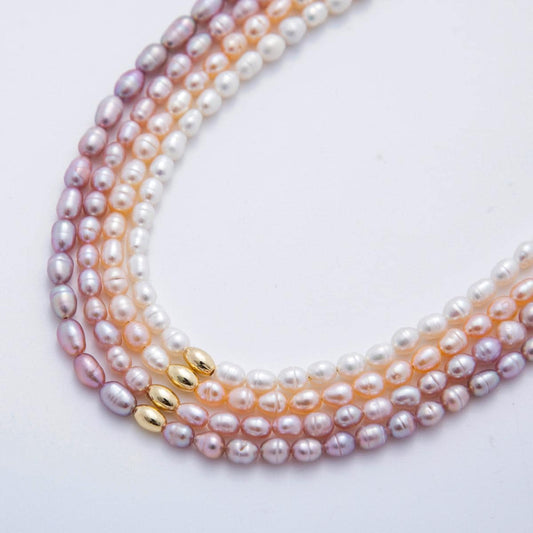 Multi-Color Freshwater Pearl Necklace – Natural Lavender, Pink, White Pearls with Gold Accent Beads 24k Gold Filled 16 inch Necklace WA-3224