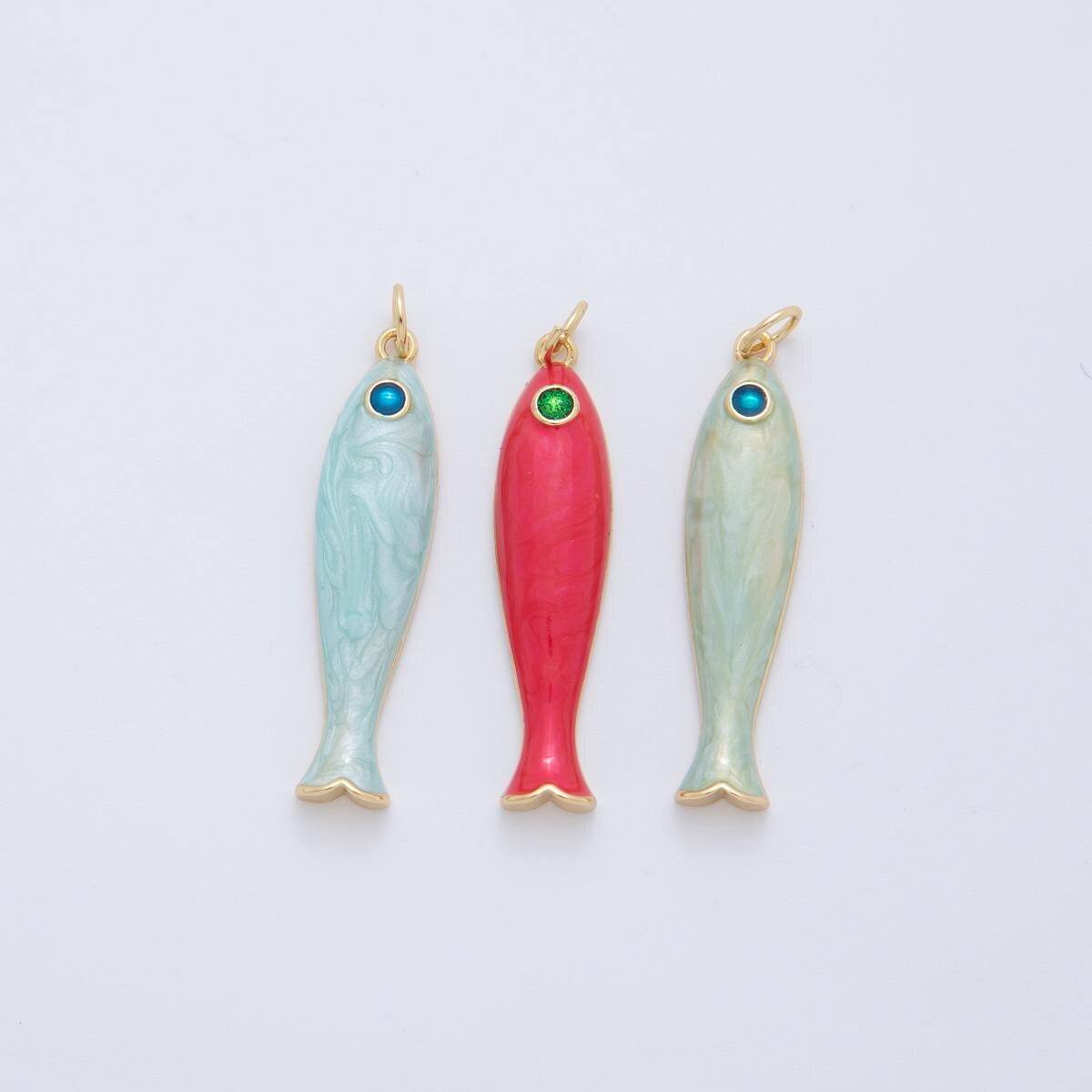 Dainty Gold fish Charms 18K Gold Filled Enamel Sardines Pendant Charm Bracelet Necklace for DIY Jewelry Making Supply AF-404
