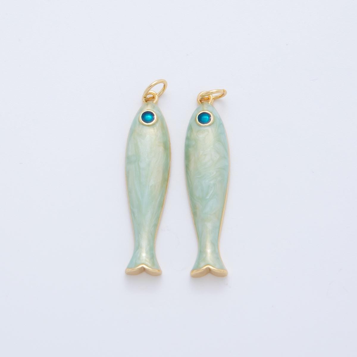 Dainty Gold fish Charms 18K Gold Filled Enamel Sardines Pendant Charm Bracelet Necklace for DIY Jewelry Making Supply AF-404