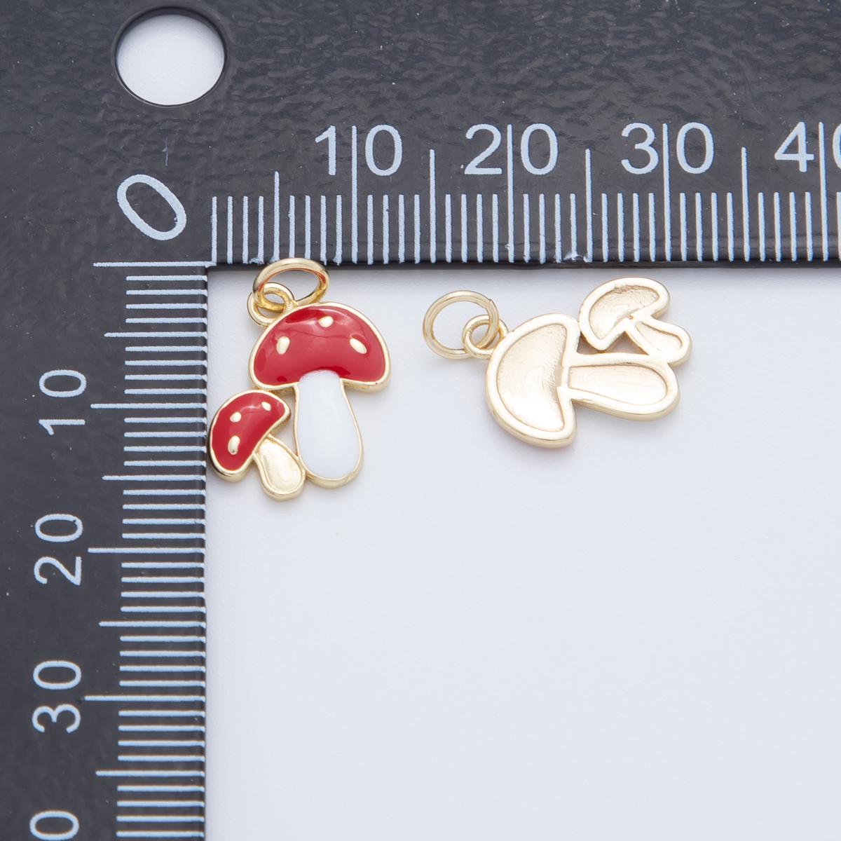 Gold Tiny Mushroom Charms 18K Gold Filled Enamel Red Mushroom Pendant Shroomie Charm Bracelet Necklace for DIY Jewelry Making Supply AF-405