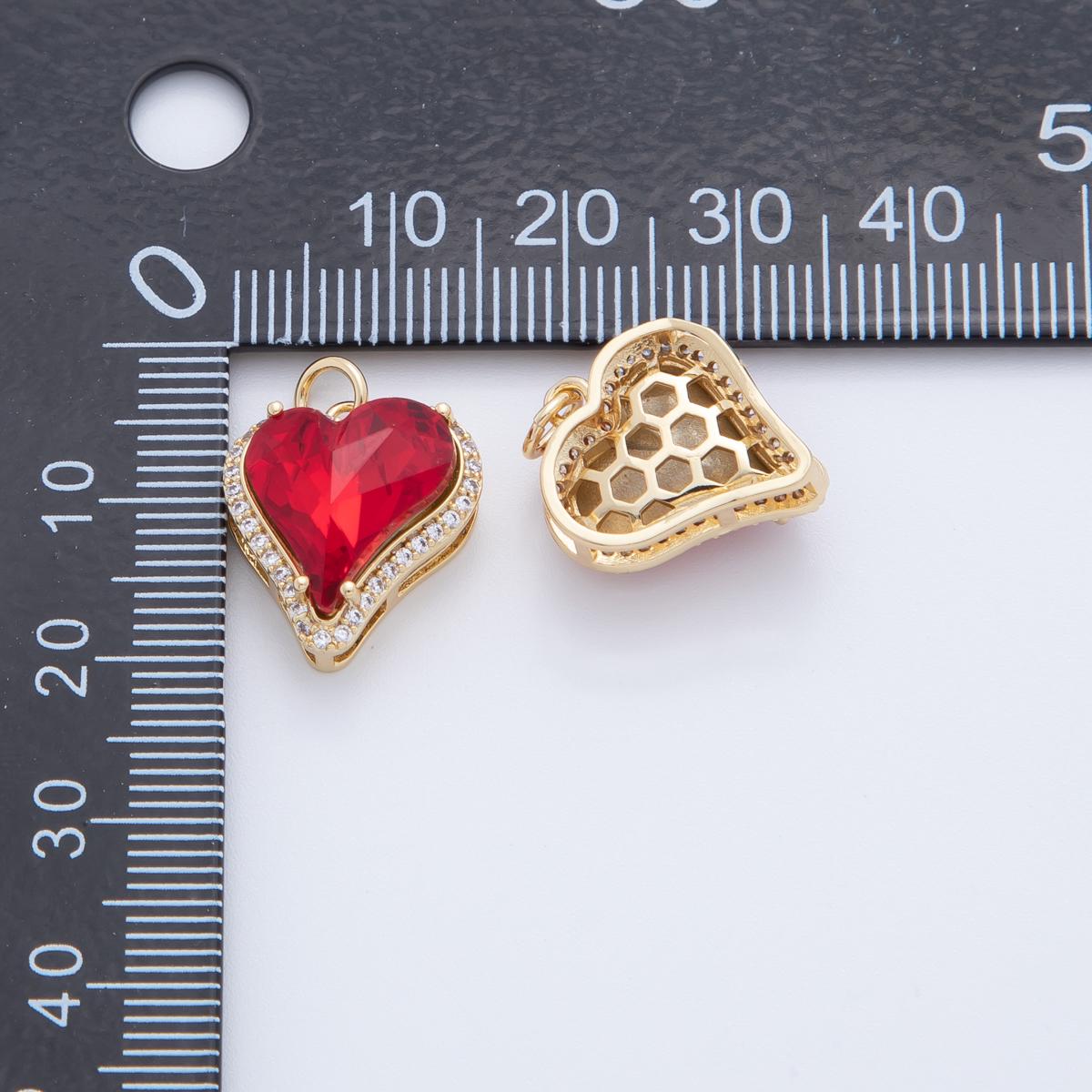 Mini Red Tiny heart Charm 18k gold Filled cz Heart zirconia for Bracelet Necklace Earring Component AF-409
