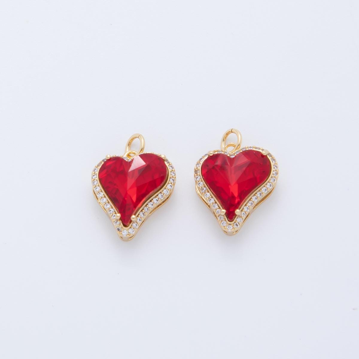 Mini Red Tiny heart Charm 18k gold Filled cz Heart zirconia for Bracelet Necklace Earring Component AF-409