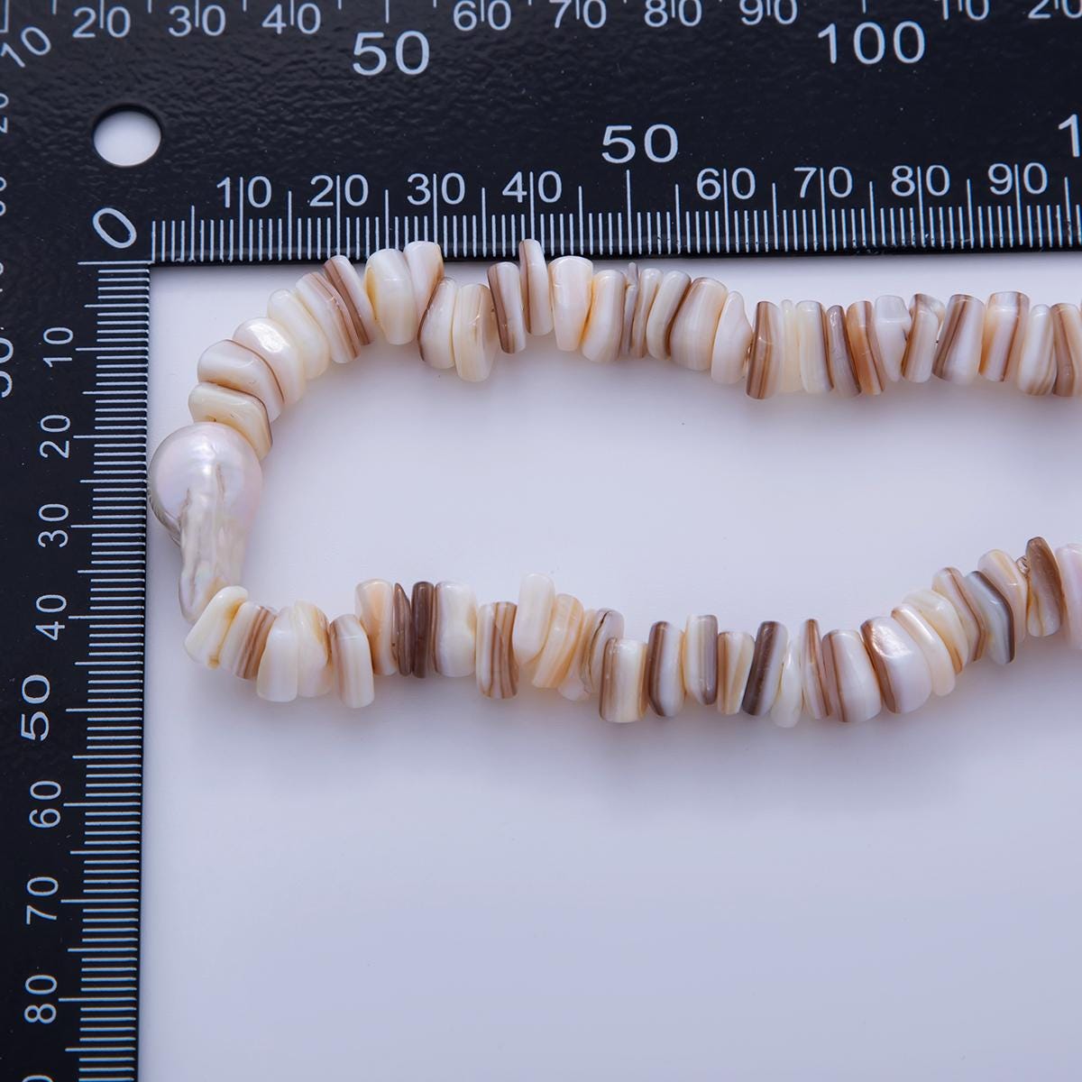 Handmade Brown Shell Pearl Necklace Chip Bead Smooth Freeform Nugget Beaded Cluster Necklace WA-856