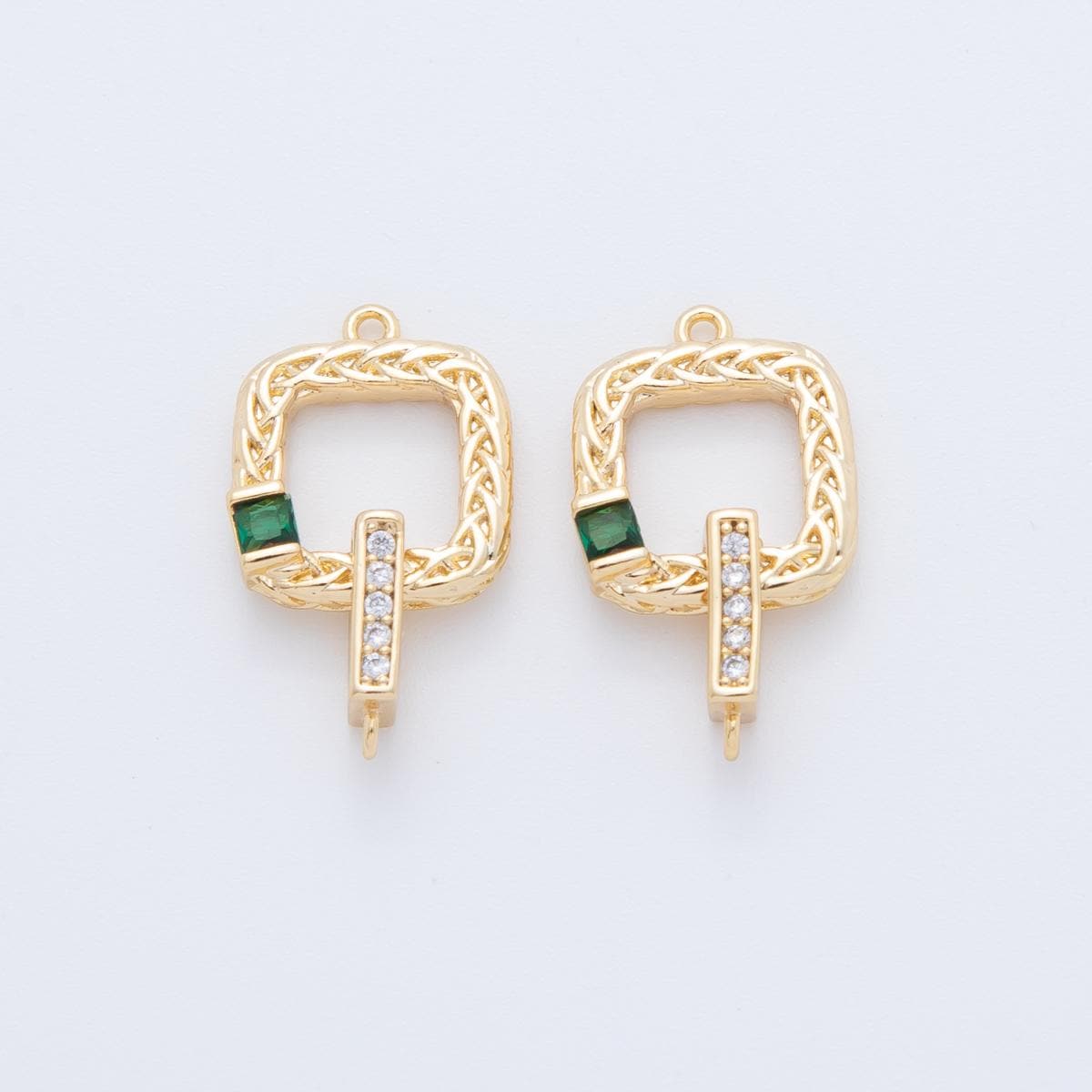 Mini open Square charm 18k gold filled Blue / Green CZ Square link connector | Y-047