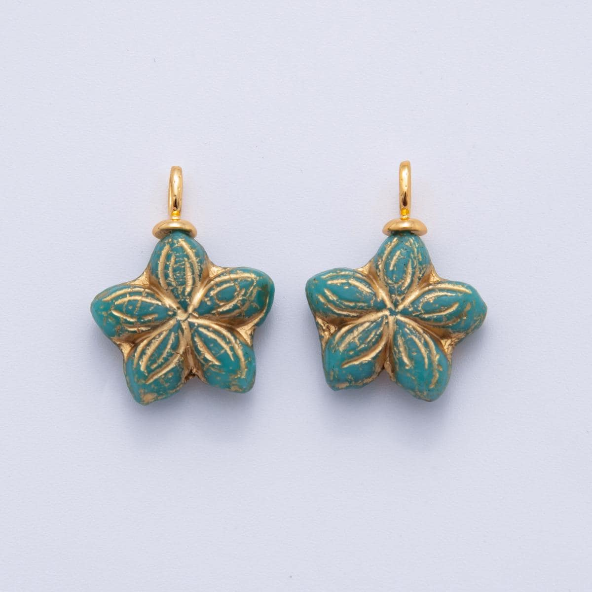 Hand-Painted Floral Resin Charms – Gold Accented Starflower Drop Charm Vintage Bohemian Style AF-713