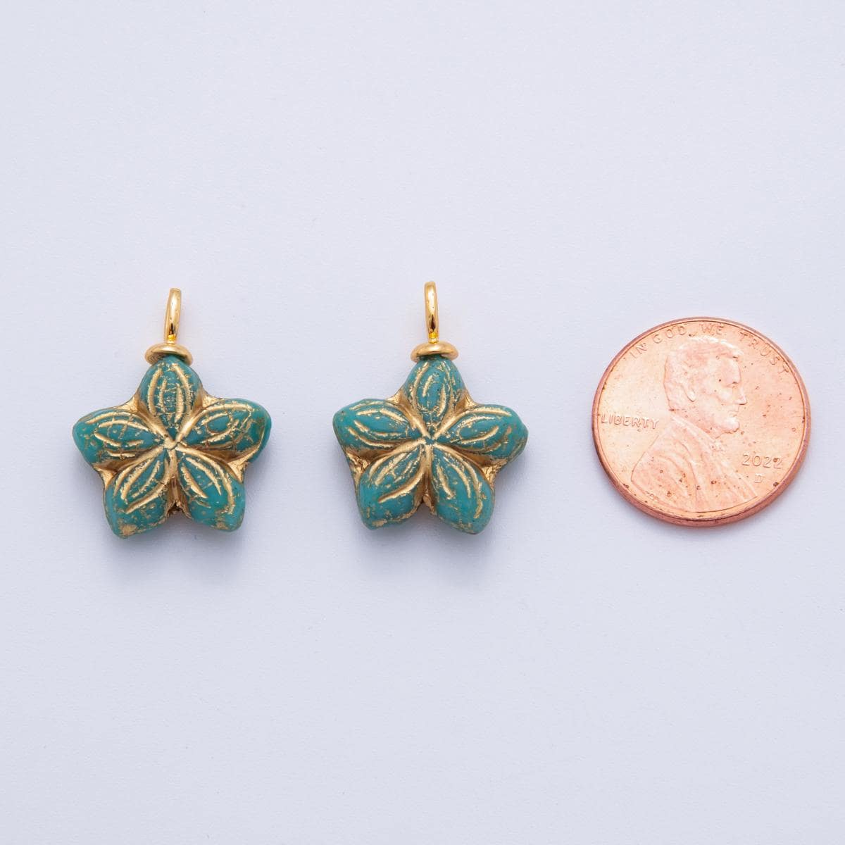 Hand-Painted Floral Resin Charms – Gold Accented Starflower Drop Charm Vintage Bohemian Style AF-713