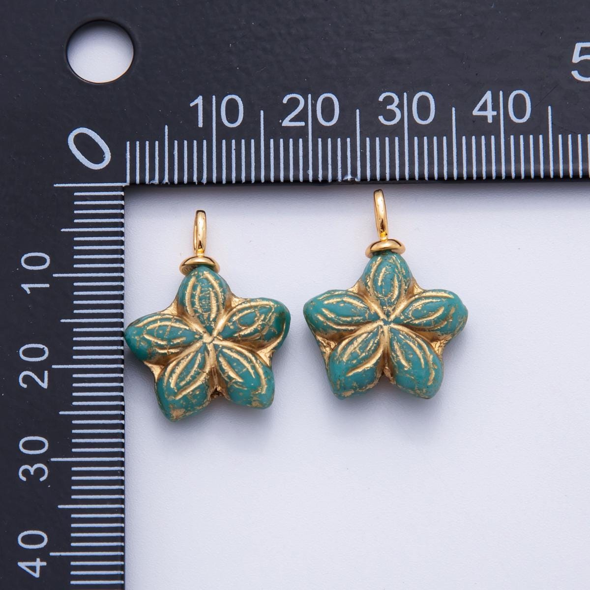 Hand-Painted Floral Resin Charms – Gold Accented Starflower Drop Charm Vintage Bohemian Style AF-713