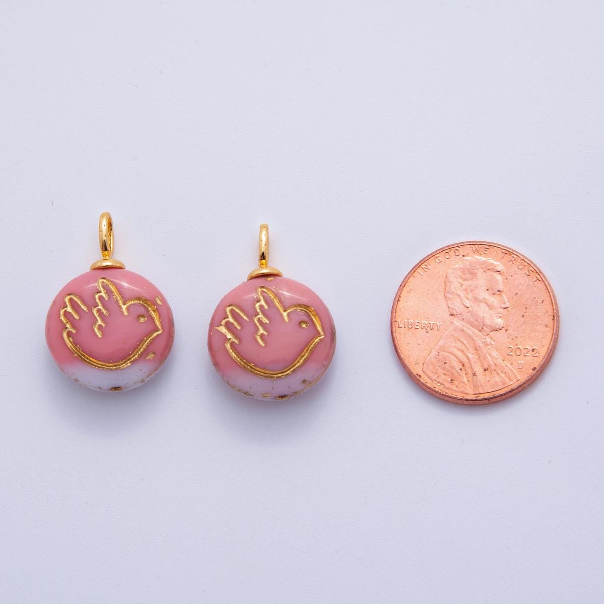 Hand-Painted Dove Resin Charms – Gold Accented Bird Round Drop Charm Vintage Bohemian Style