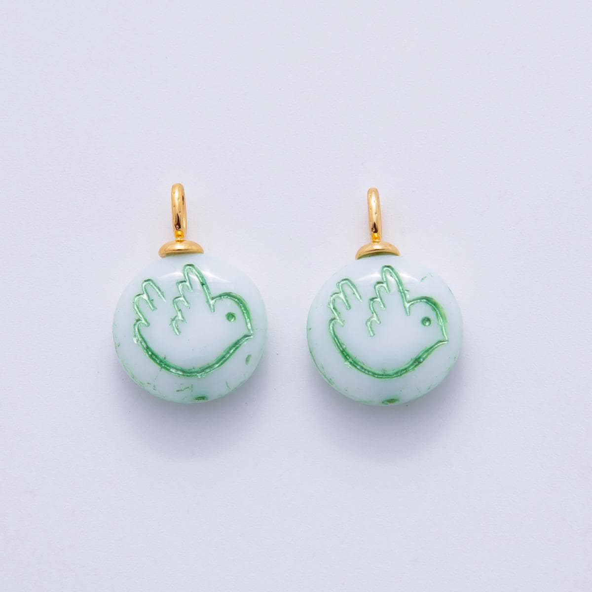 Hand-Painted Dove Resin Charms – Gold Accented Bird Round Drop Charm Vintage Bohemian Style