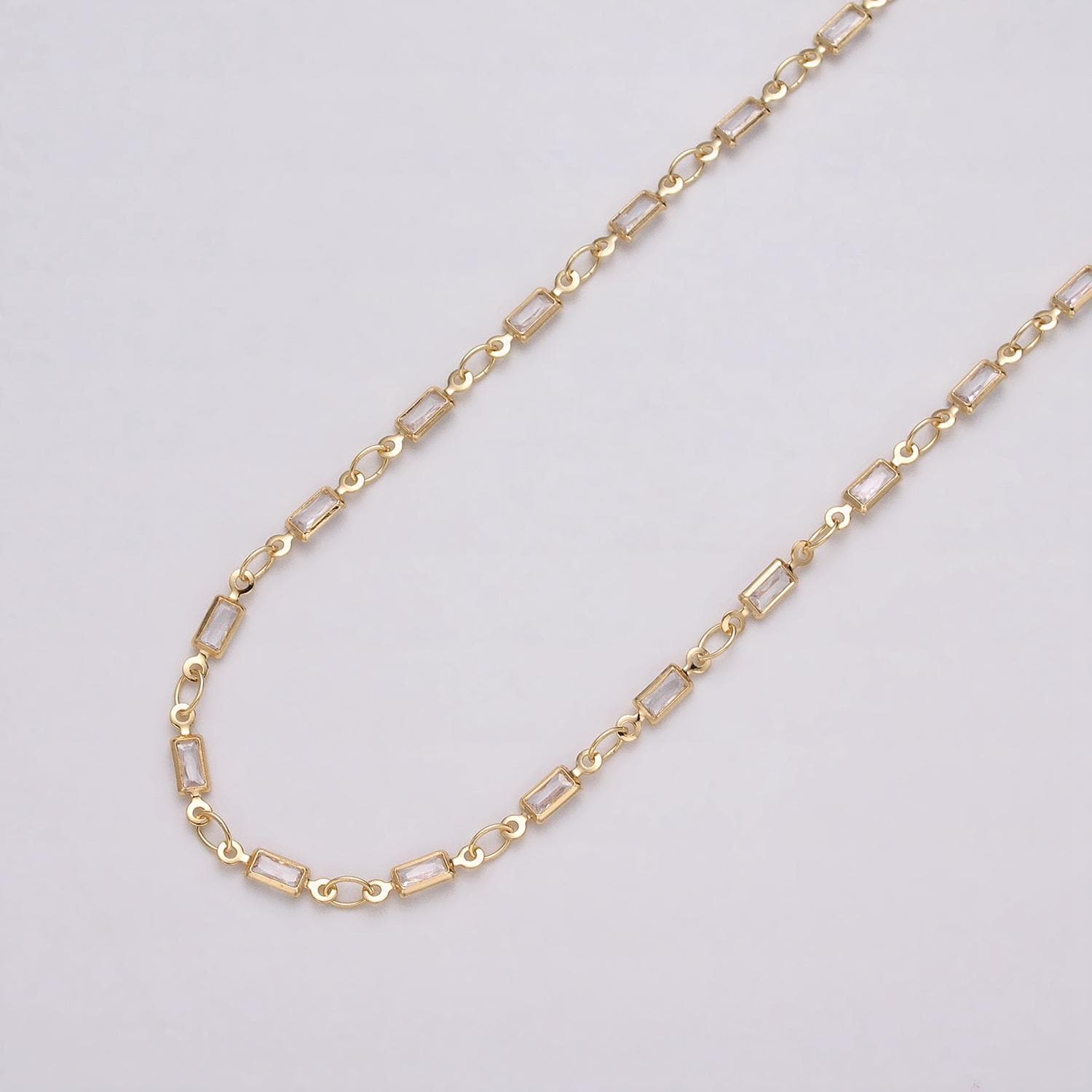 16K Gold Filled 2.5mm CZ Clear Baguette Cable Link Designed Unfinished Chain in Gold & Silver | ROLL-1340 ROLL-1375