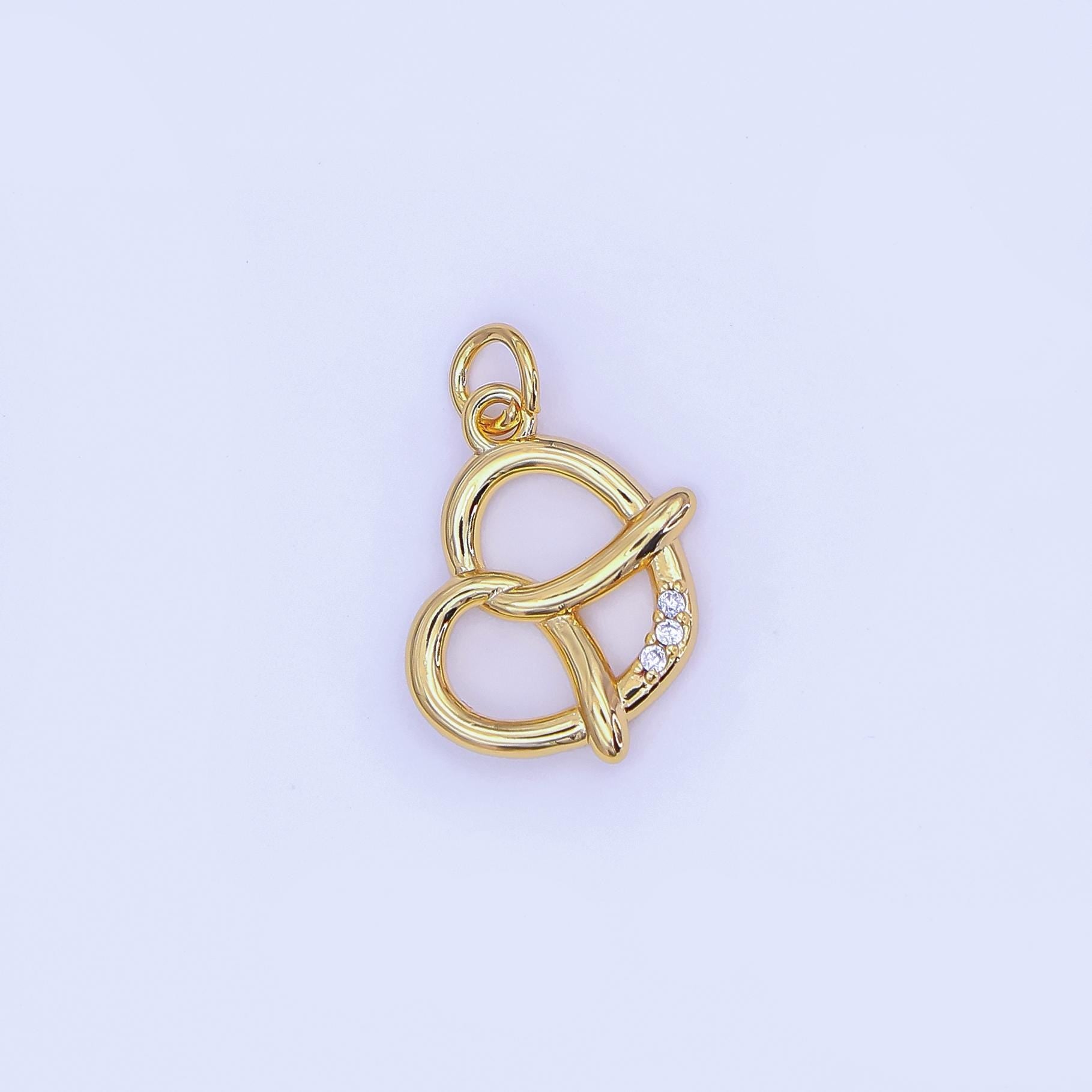 Minimalist Small 3D Pretzel Pastry 24K Gold Filled Food Charm with Clear CZ in Gold & Silver | AF491