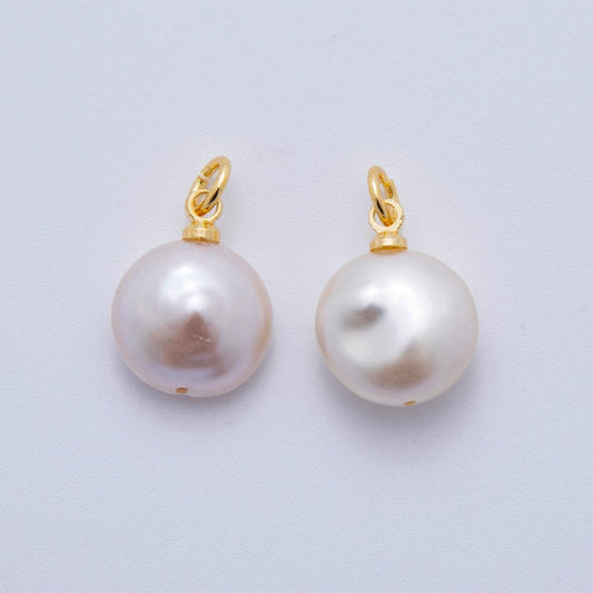 18K Gold Filled White Freshwater Pearl Button Drop Pendant | AF-624