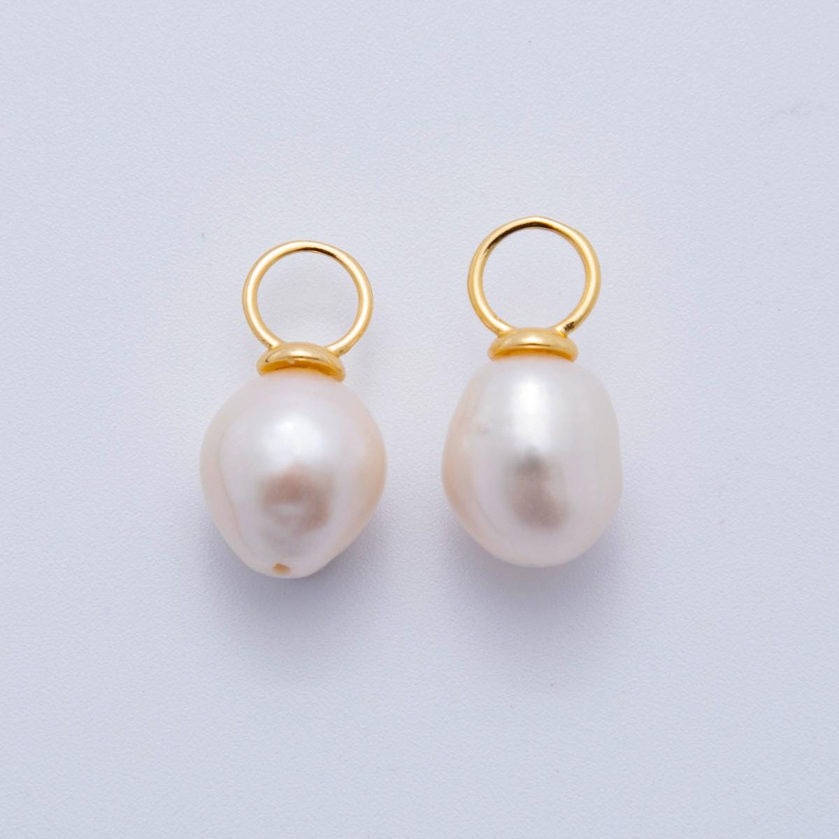 1x small White fresh water pearl gold 8 mm real pearl mini charm minimalist bracelet necklace earring enhancer charm pendant AF-625
