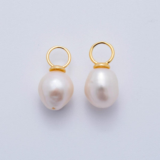 1x small White fresh water pearl gold 8 mm real pearl mini charm minimalist bracelet necklace earring enhancer charm pendant AF-625