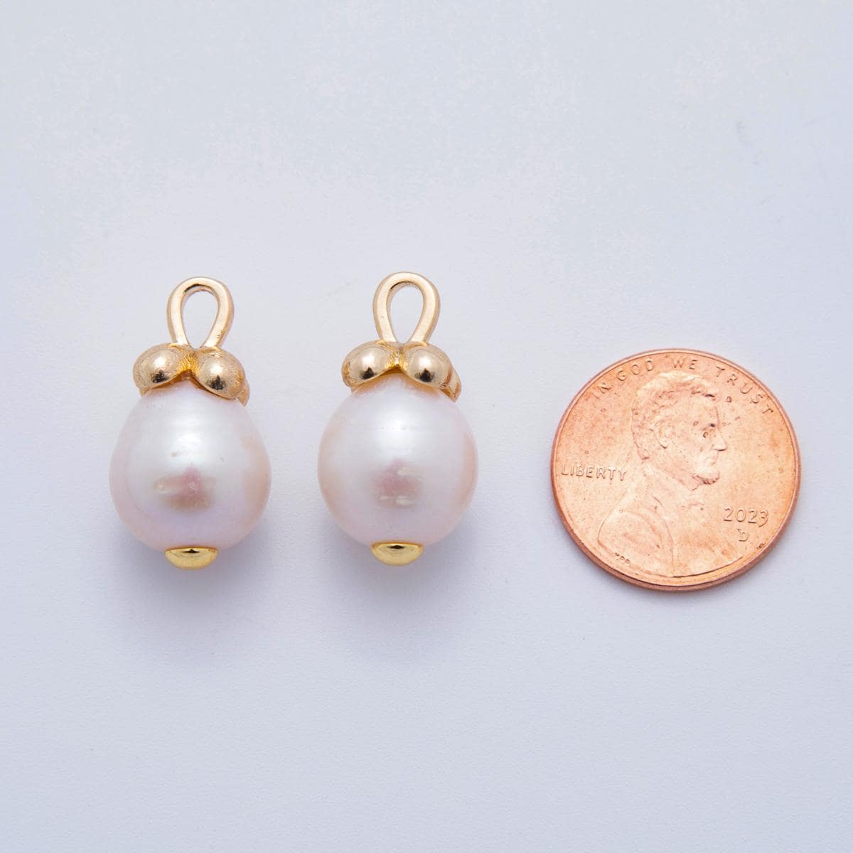 14K Gold Filled 12mm White Potato Freshwater Pearl Oval Bail Drop Pendant | AF-626